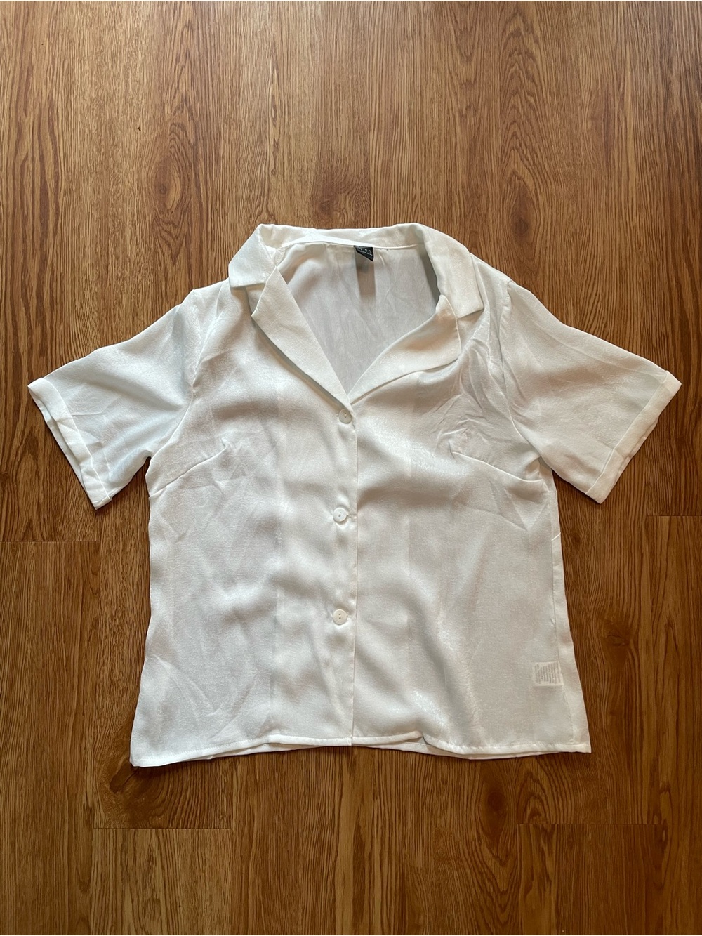 SHEIN Cream Satin Button-Up Top